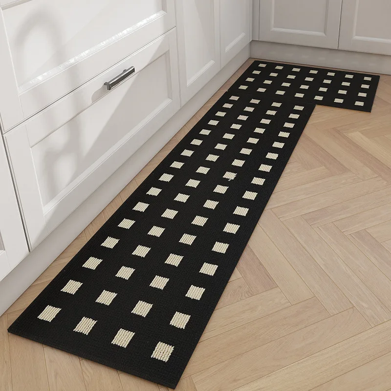 Two-Color Long Kitchen Waterproof Floor Mat Rectangular Geometric Printing Doormat for Porch Anti-Skid Dirt-Resistant Foot Rug