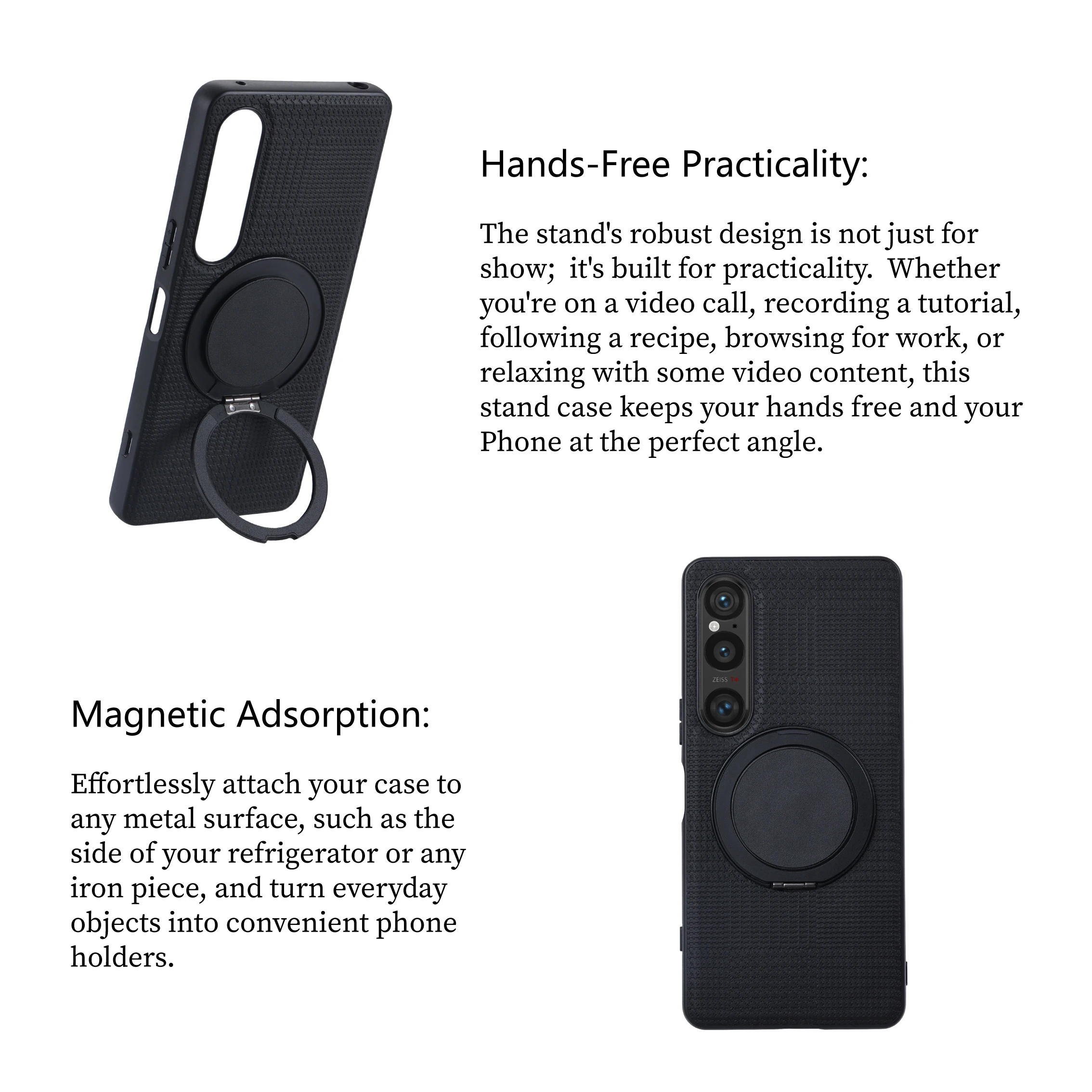 Magnetic Ring Stand Phone Case,Kickstand & Ring Holder Cover,MagSafe Case,Damping Rotation,Fit Sony Xperia 1 10 VI 1 5 10 V IV