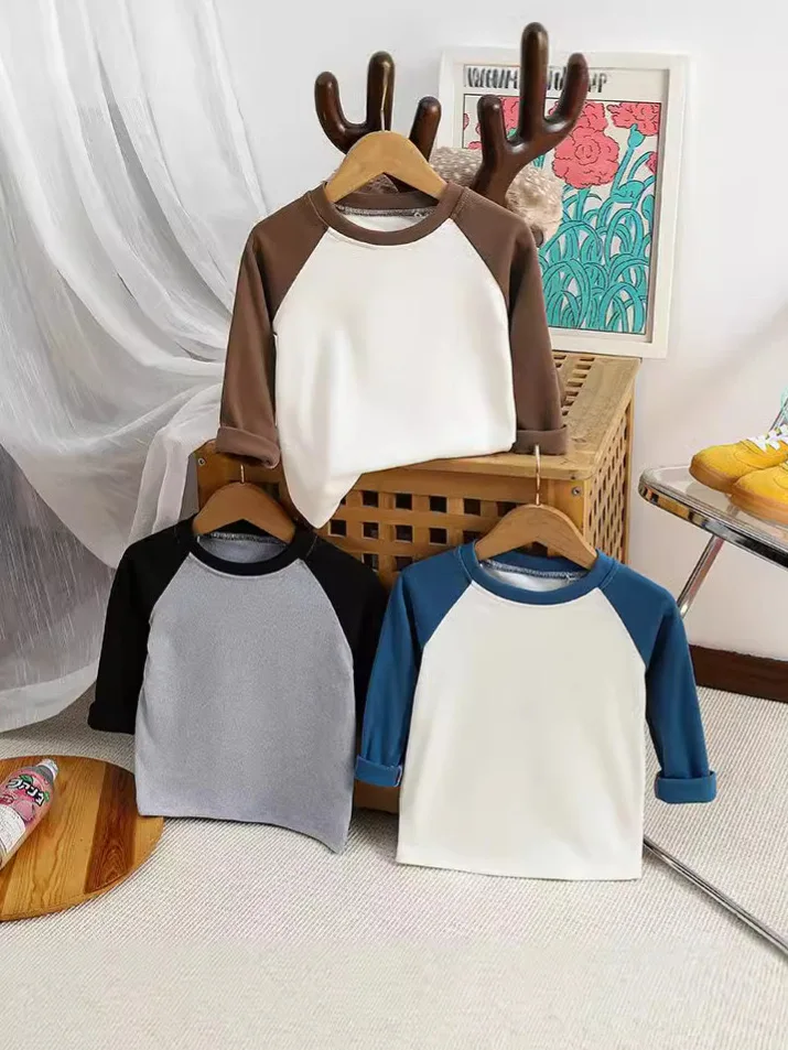 1pcs Children T-Shirts Cute Cartoon Solid Tops Baby Korean Clothing Kids Round Neck Long Sleeve Base Shirt Girls Boys Tshirt