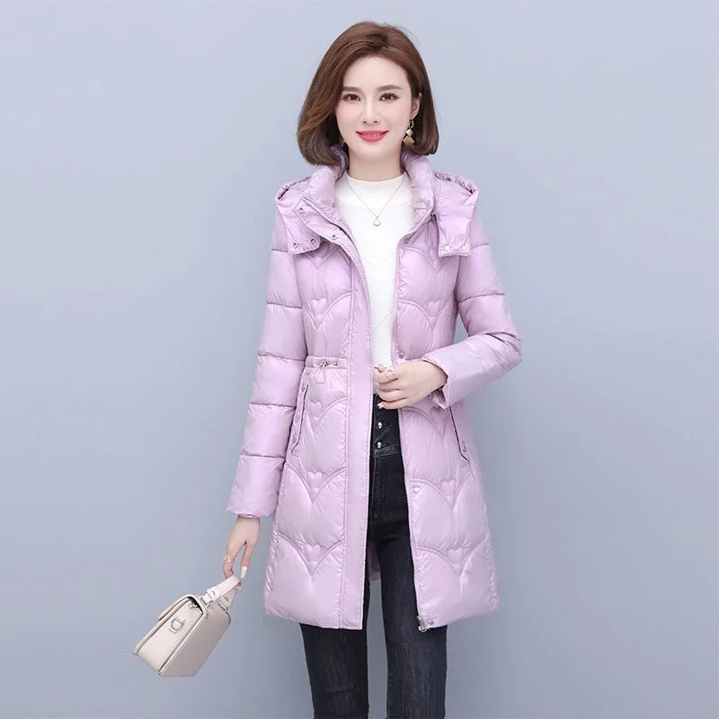 Women\'s Mid Length Wash Free Glossy Cotton Jacket  2023 Winter New Slimming Cotton Jacket Female Korean With Thick Coat Trend