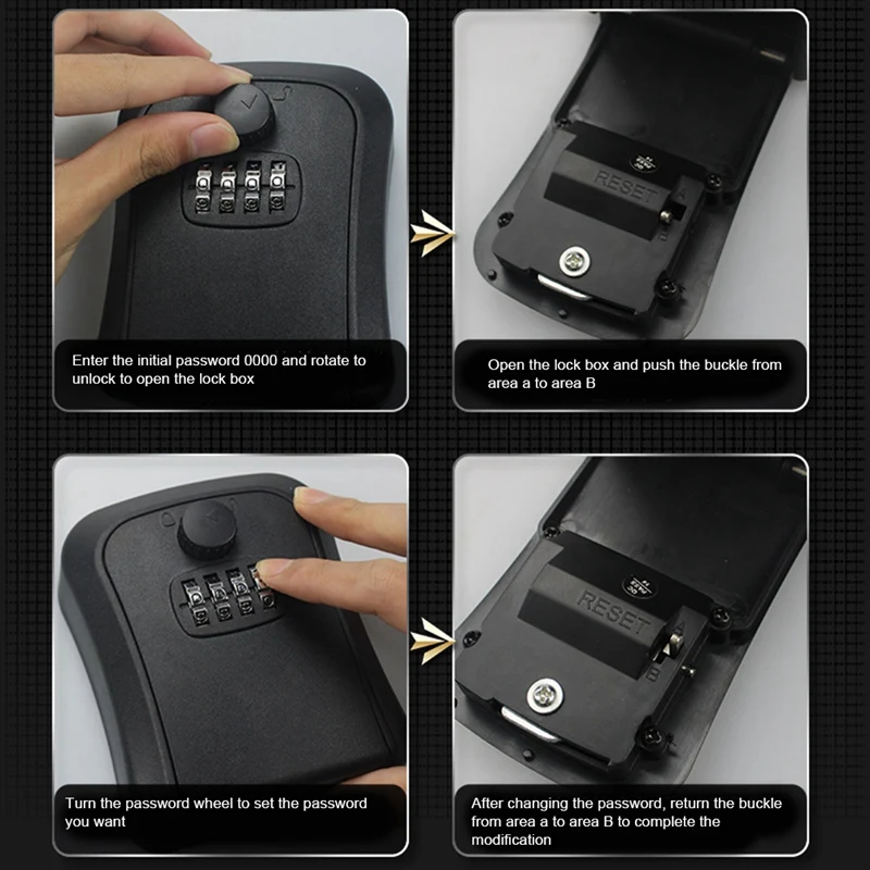 2PCS Key Lock Box, Wall-Mounted Zinc Alloy Key Box Weatherproof 4-Digit Combination Key Storage Lock Box