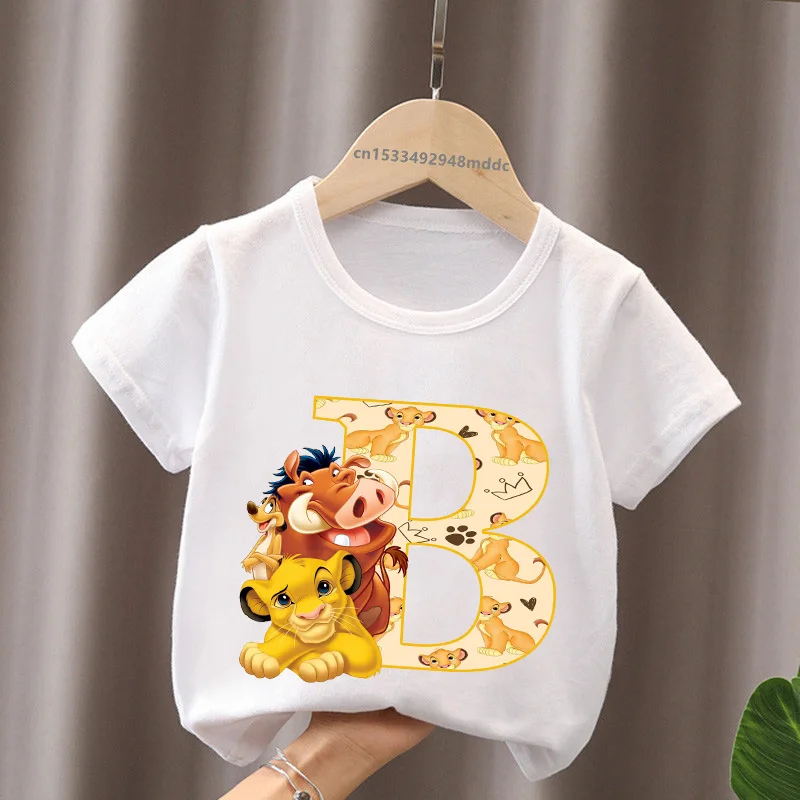 الأسد الملك لطيف سيمبا رسالة ABC اسم طباعة الاطفال تي شيرت الفتيات ملابس طفل الفتيان قصيرة الأكمام تي شيرت الصيف الأطفال بلايز