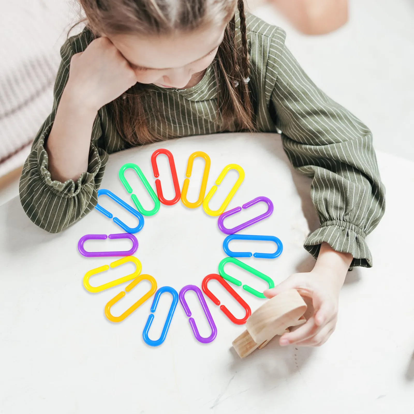 

150 шт. Радужные C-образные зажимы-крючки, звенья цепи для самостоятельной сборки, развивающая игрушка для детей, подарок для раннего развития