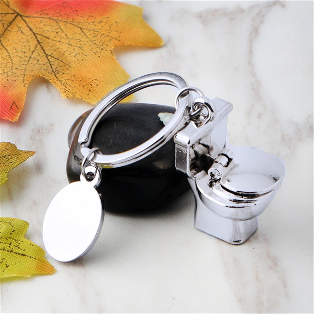 Creative 3D Mini Toilet Seat Metal Pendant Keychain Funny Bag Ornaments Car Motorcycle Trinket Keyring Hanging Accessories Gift