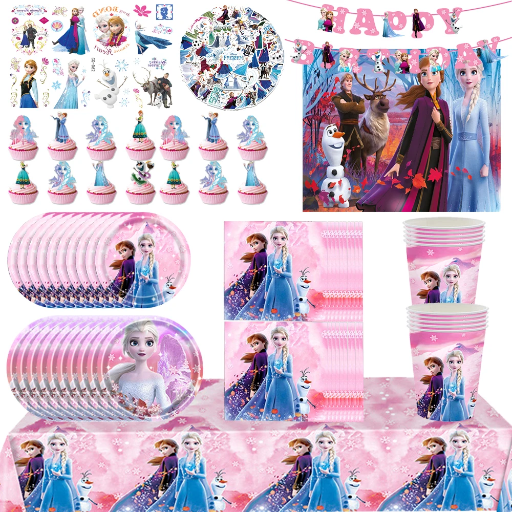 

Disney Frozen Anna Elsa Birthday Party Decorations Disposable Tableware Set Banner Tablecloth Paper Plates Cups Birthday Supply