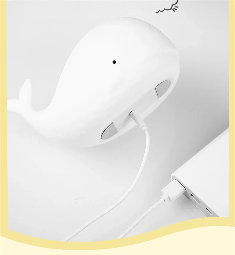 Soft Silicone Cartoon Whale Night Light, Decoração do quarto das crianças, USB Recarregável, Kids Bedroom, Presente da lâmpada do sono, Dropshipping