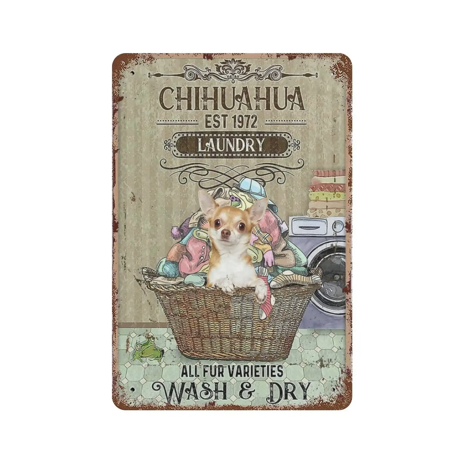Letrero Metálico Vintage de Lavandería Chihuahua: Lava y Seca, para Hogar, Tienda, Cafetería, Garaje, Cueva del Hombre, Placa de Pared, Letrero para Cocina y Bar