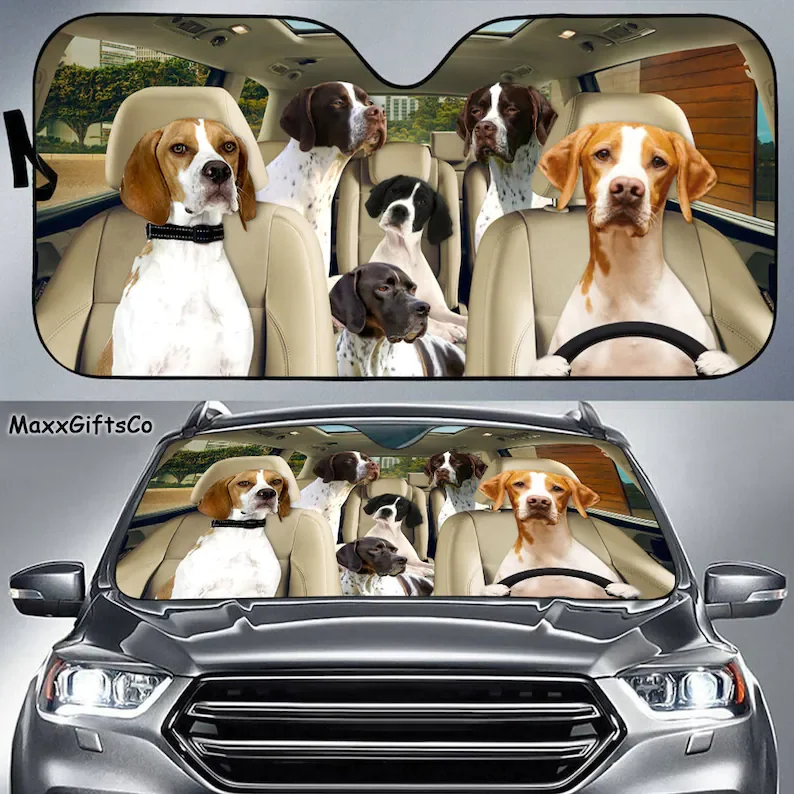 English Pointers Car Sun Shade, English Pointers Windshield, Dogs Family Sunshade, Dogs Car Accessories, Car Decoration, Gift Fo