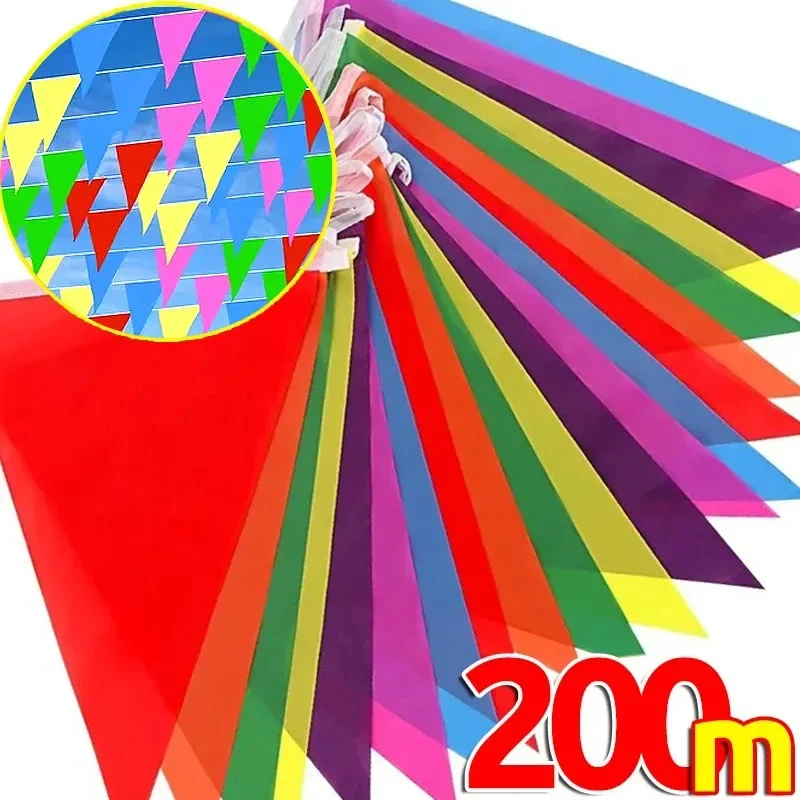 50/200m Multicolor Triangle Flags Bunting Banner Pennant Flag for Outdoor Home Garden Wedding Party Festival Holiday Decoration