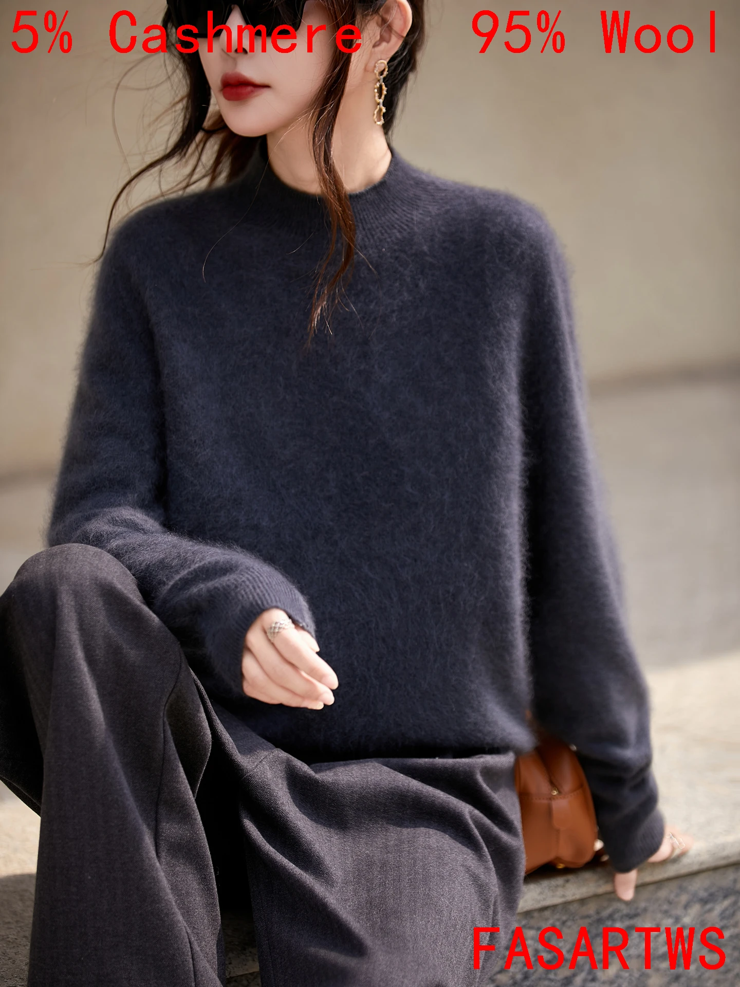 Autunno Inverno New Chic Maglione di cashmere Donna Mezza altezza Collo di lana Maglia a maniche lunghe Pullover Soffice High-end Morbido FashionTop