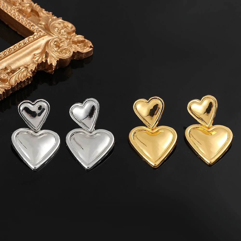 Exaggerated Personality Peach Heart Ear Studs European American Simple Ear Studs Jewelry Accessory for Women
