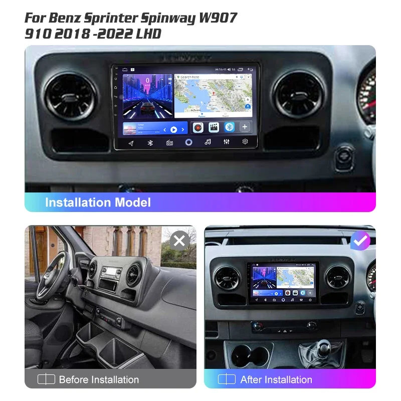 Car Multimedia Player For Benz Sprinter Spinway W907 910 2018 -2022 LHD 2K QLED Android 13 Car Radio Video GPS AI Voice CarPlay