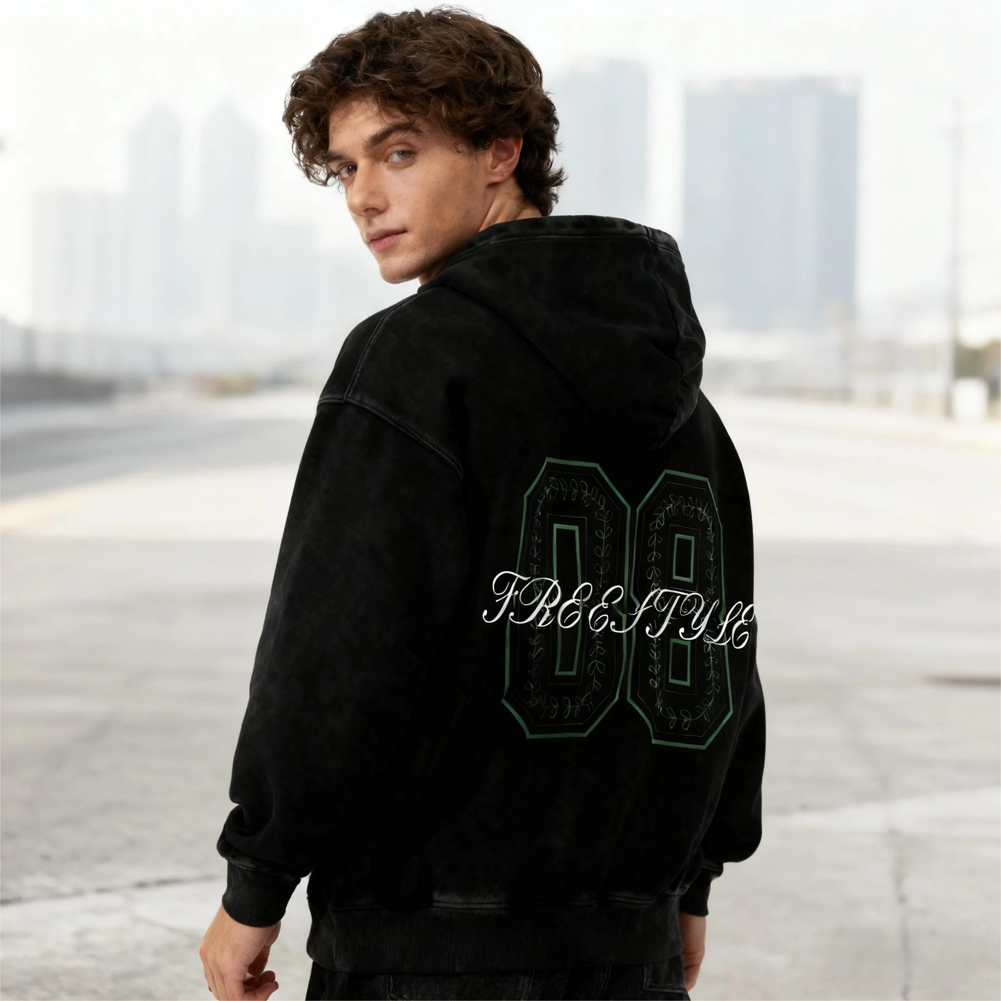 سترة بقلنسوة كلاسيكية مخصصة على طراز الكلية مغسولة بالماء | للجنسين | نمط الكلية الرياضية | القطن الخالص | فضفاضة وغير رسمية #2