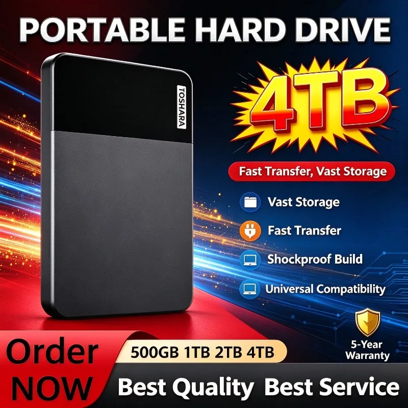 Portable Encrypted External Hard Drive 500GB 1TB 2TB 4TB Large Capacity USB3.0 Office File Backup Hard Disk For Desktop, Laptop