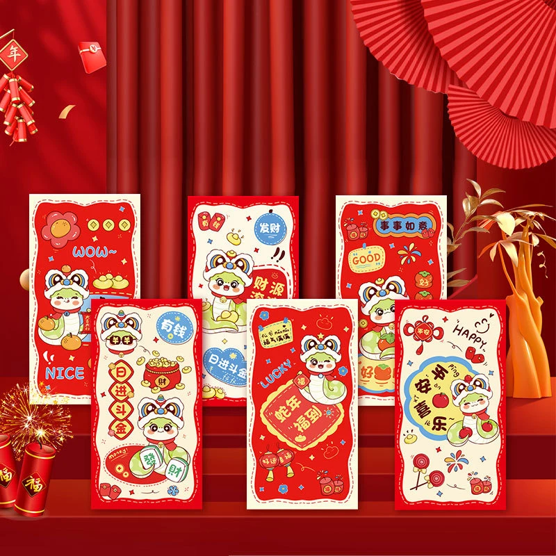 

6Pcs New Year Red Money Bag 2025 Year Of The Snake Red Luck Money Bag Spring Festival Bless Pocket Decoration Envelopes Gift