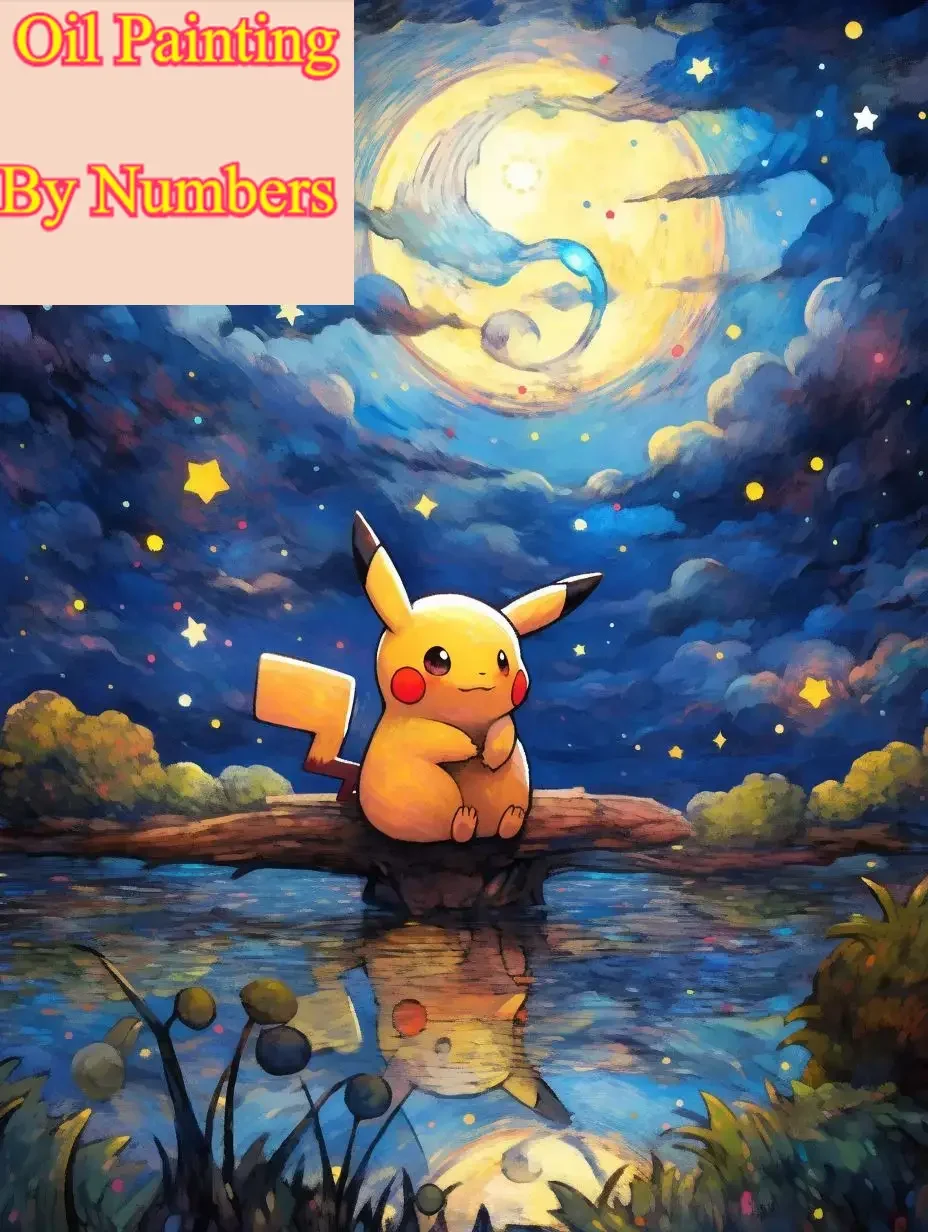 

Oil Painting By Number Cartoon Pokemon Pikachu Moonlight Home Decoration Painting Wall Bedroom Room Decor Gift Frameelss