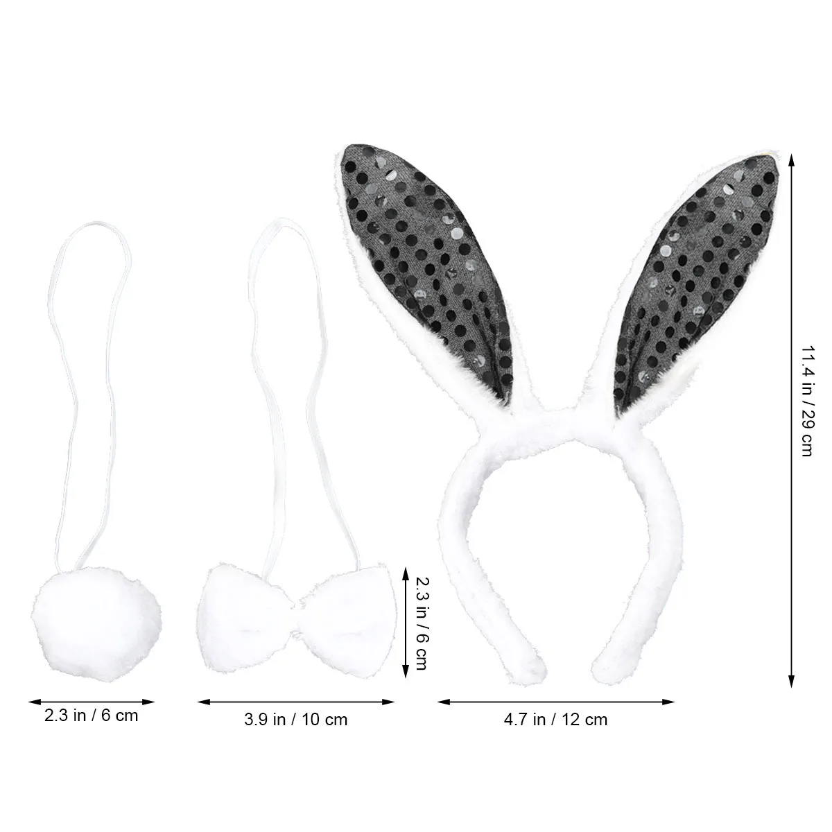 3개 세트 토끼 귀 머리띠 꼬리 나비넥타이 세트 어린이 생일 파티 의상 액세서리 검정 토끼 귀 머리띠 나비넥타이
