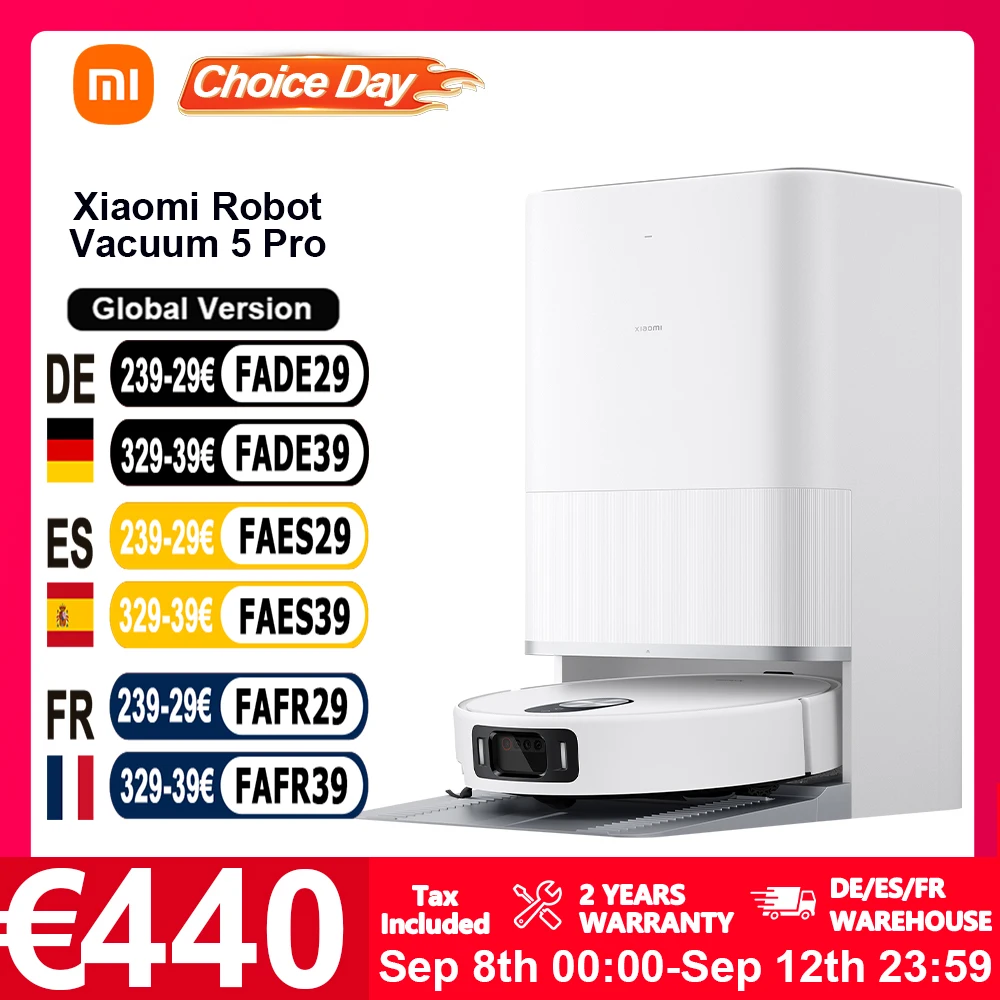 Versión Global Xiaomi Robot Vacuum 5 Pro (Actualización X20+) Video HD, Llamadas Unidireccionales, Identificación con IA de Tres Cámaras, Reconocimiento de 200 Tipos de Obstáculos, Elevación y Descenso del LDS, Limpieza Profunda en Espacios Bajos, Succión Xiaomi de 20000Pa, Control por Voz Inteligente/APP