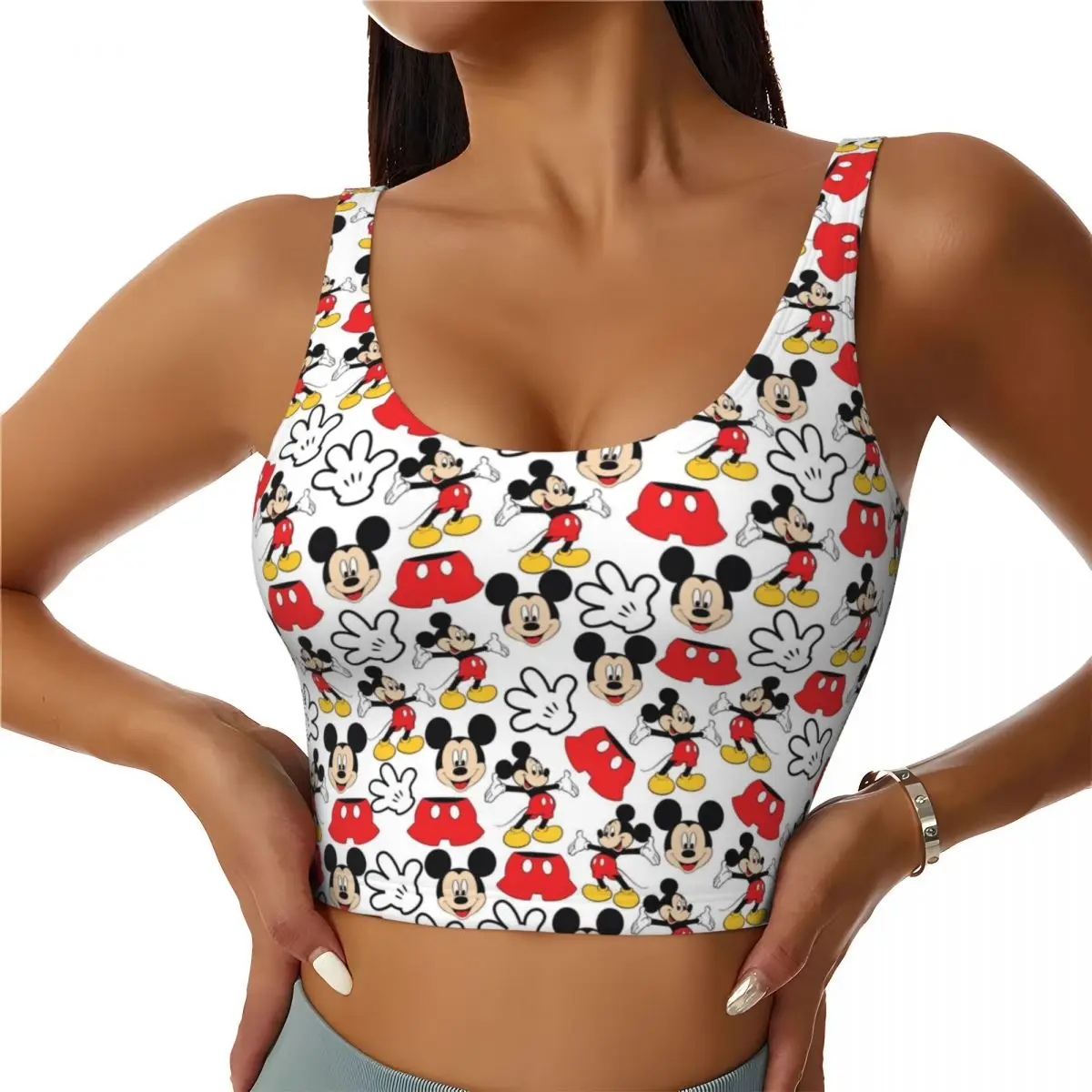 

Custom Mickey Mouse Cartoon Sports Bra Women High Impact Workout Yoga Crop Top