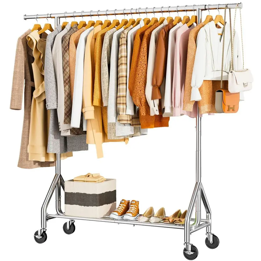 

Heavy Duty Clothes Rack Load 450 LBS, Metal Garment Rack, Standing Rolling Clothing Rack for Hanging Clothes with Sturdy Wheels