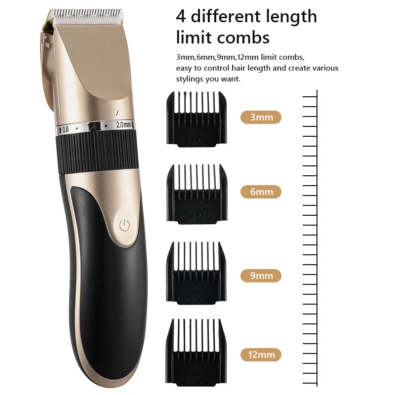 USB Wireless Electric Hair Clipper Ceramic Blade Low Noise Hair Trimmer Length Adjustable Fine Tuning Barber Hair Cutting Razor