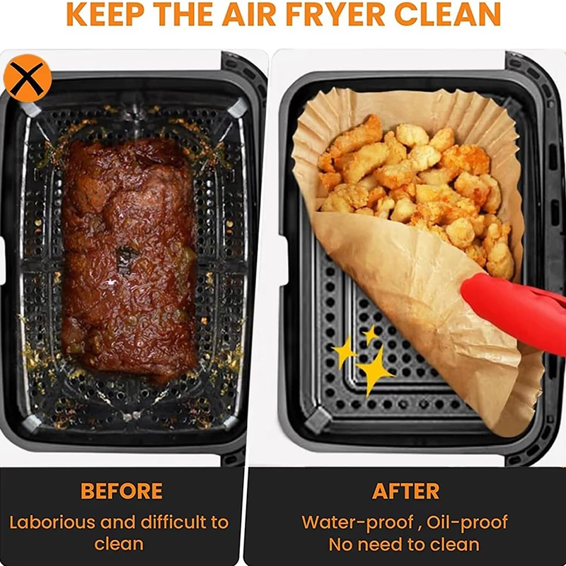 Rectangle Disposable Air Fryer Paper Non-Stick Kitchen Baking Airfryer Mat Oilproof Barbecue Pad Baking Paper Liner Accessories