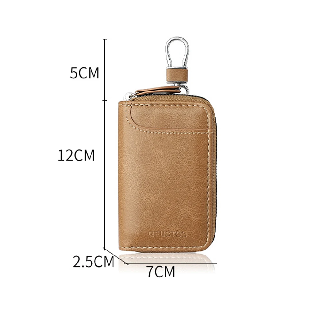 Retro-style leather zipper key bag available in 4 colors, multi-functional key bag for commuting and portable key storage