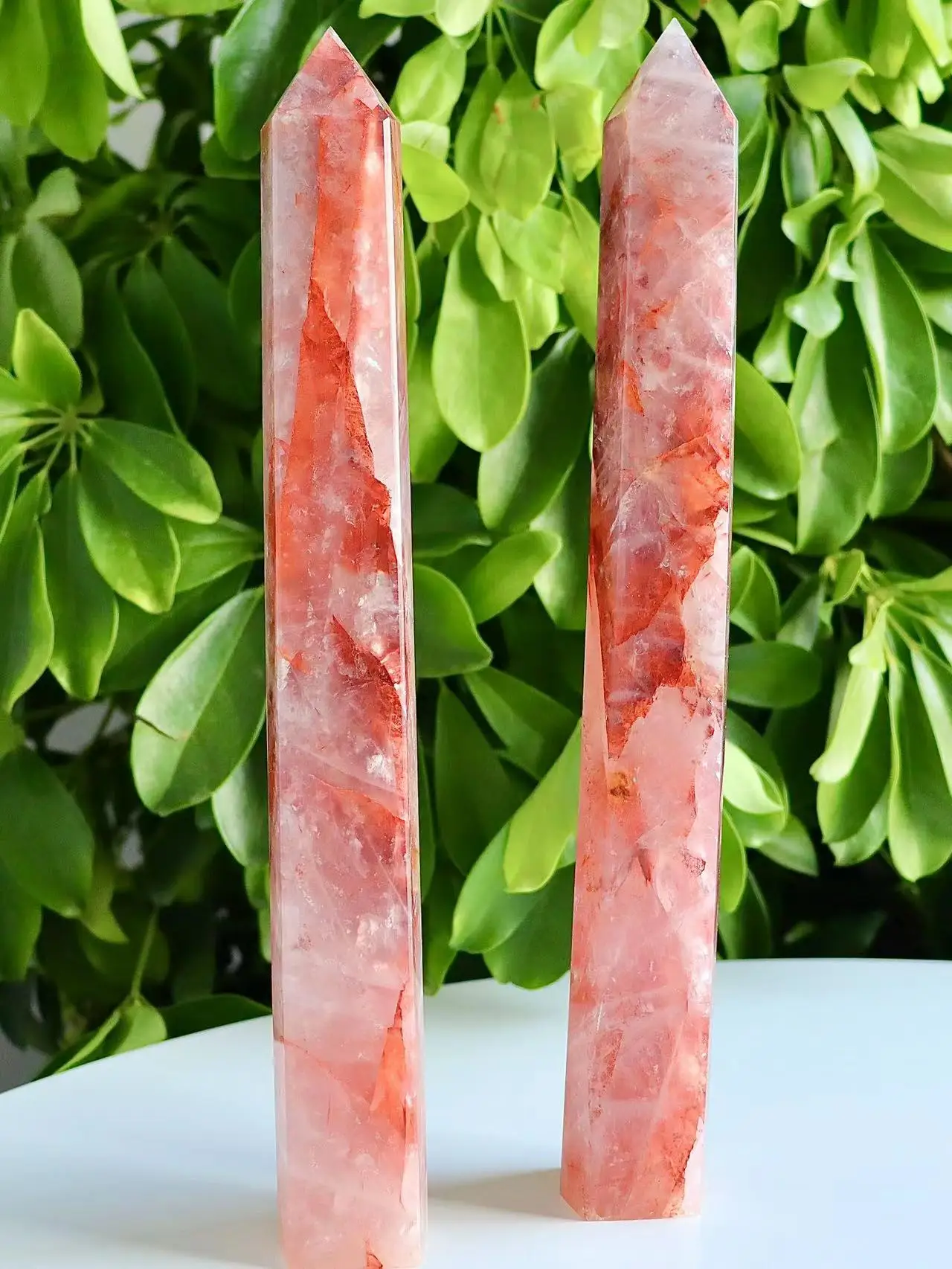 Natural Large Fire Quartz Tower, Obelisk, Metaphysical Energy Column, Healing