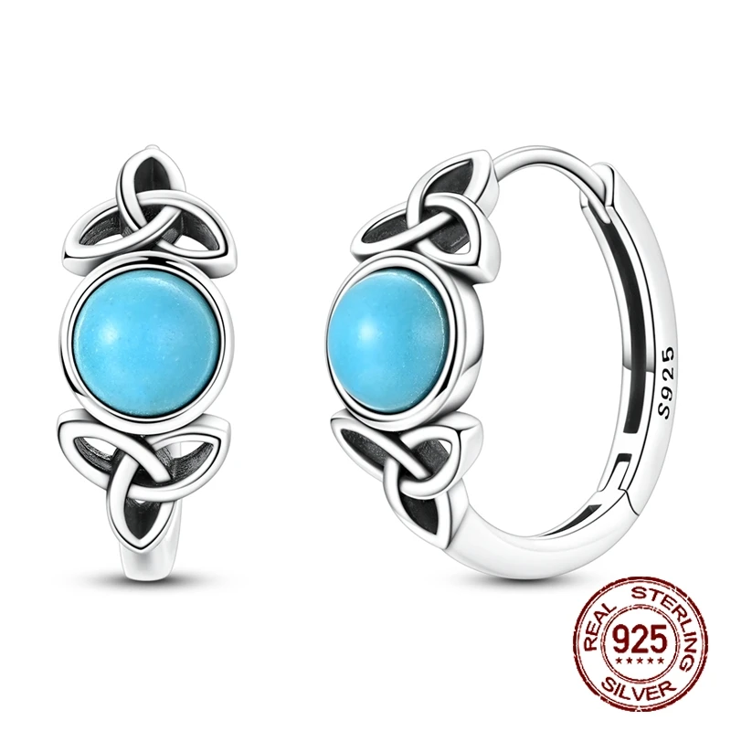 

925 Sterling Silver Celtic Knot Pattern Hoop Earrings Zircon Inlay Vintage Boho Fashion Jewelry Gift for Women