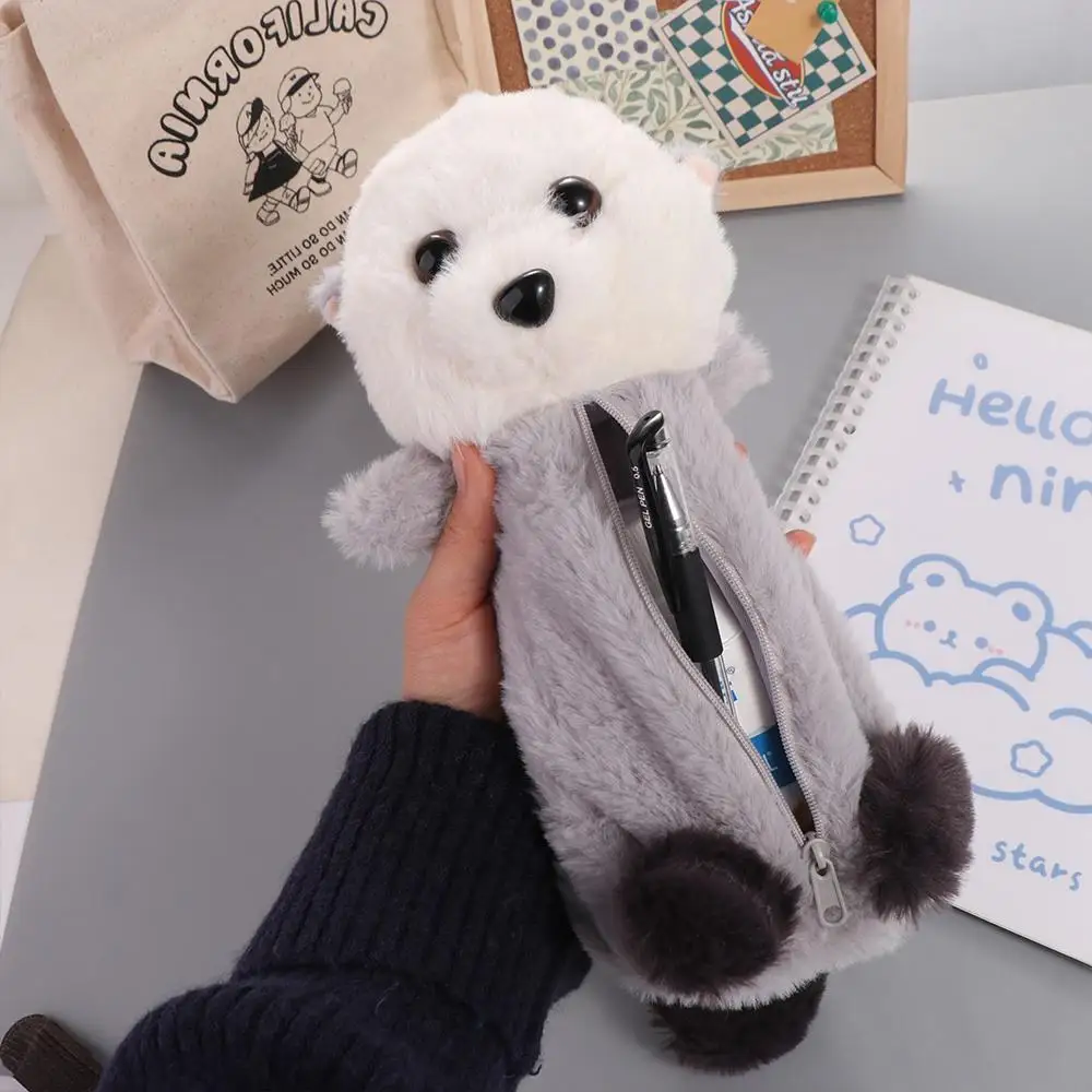 

Simple Enhydra Lutris Plush Doll Pencil Bag Animal Shape Zipper Pouch Cute Storage Bag Coin Purse Small Wallet Makeup Bag Girl