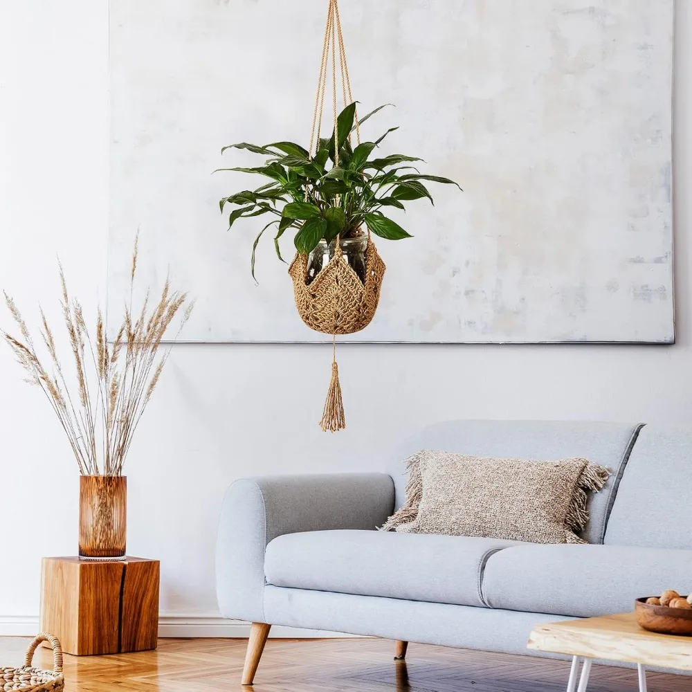 1/2Pcs Handmade Macrame Plant Hanger Hanging Plant Flower Pot  Wall Decor Courtyard Garden Hanging Planter Hanging Basket