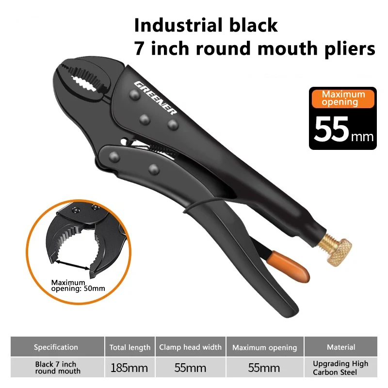 U50 Black Vigorous Pliers Round Mouth Straight Mouth 7 Inch 10 Inch Industrial Grade Pressure Pliers Water Pipe Fixing Tool
