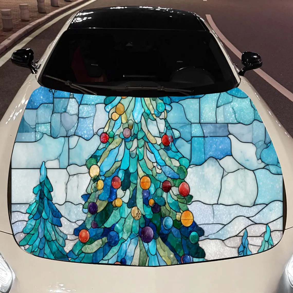 Artistic Innovation: Multicolored Prism Christmas Tree Car Hood Vinyl Stickers Car Surface Protection Decal Car Decoration Cover