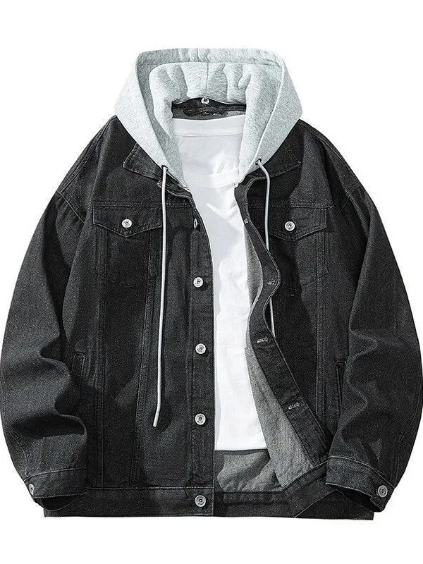 Trendy Oversized Hooded Denim Jacket Spring Autumn Loose Fit Casual Versatile Jacket Youthful Energy Style American Casual