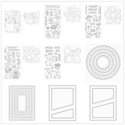 2024 New Bear Hugs Playful Pups Barnyard Bunch Edge Circle Cutting Dies Clear Stamps Scrapbooking For Paper Making Frame Card