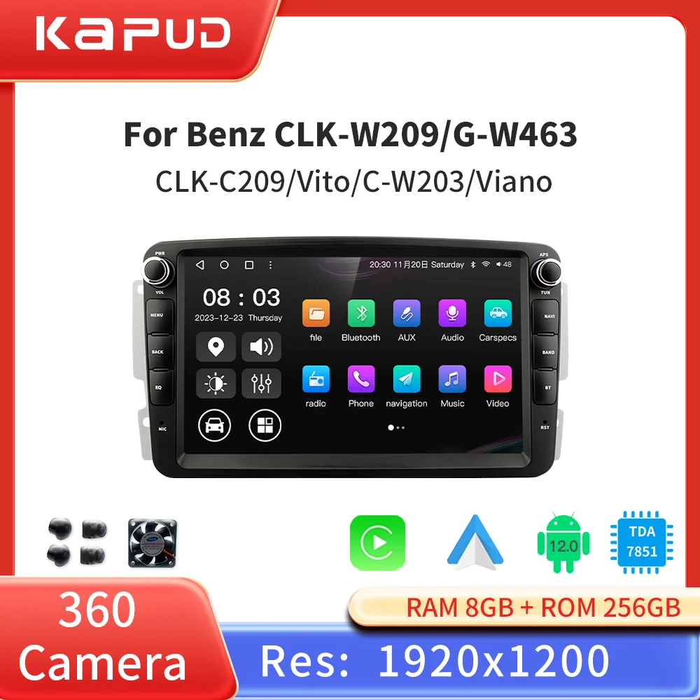 Kapud Android 12 Car Multimedia Radio Player 360 Camera For Mercedes Benz W203 Vito W639 Vaneo CLK W209 CarPlay AUTP Navigation