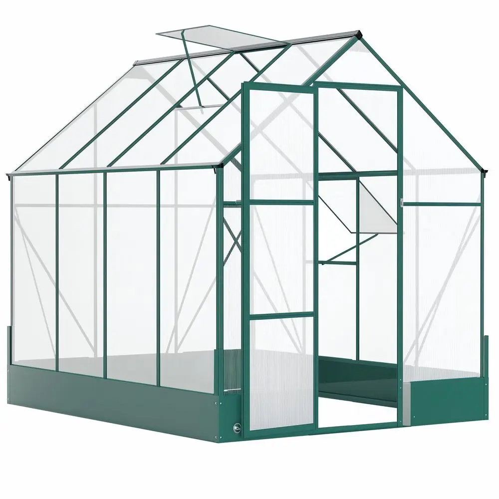 

8 x 6 Greenhouse for Outdoors, Polycarbonate Greenhouse with Roof Vent and Rain Gutter, Aluminum Walkin for Outside for Patio B