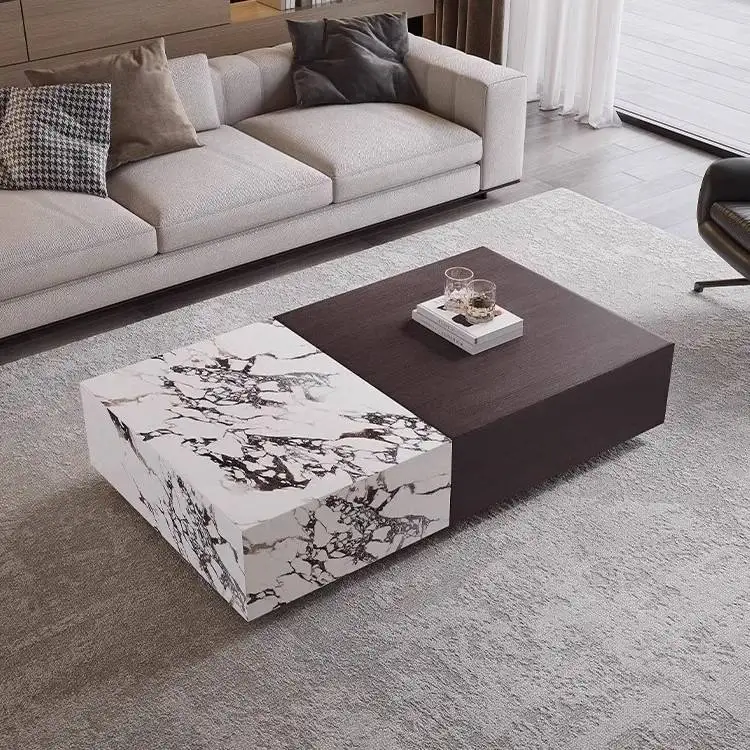 Luxury Living Room Sets Furniture Durable Rectangular Stone Top Center Table with Storage for Modern Home Decor.