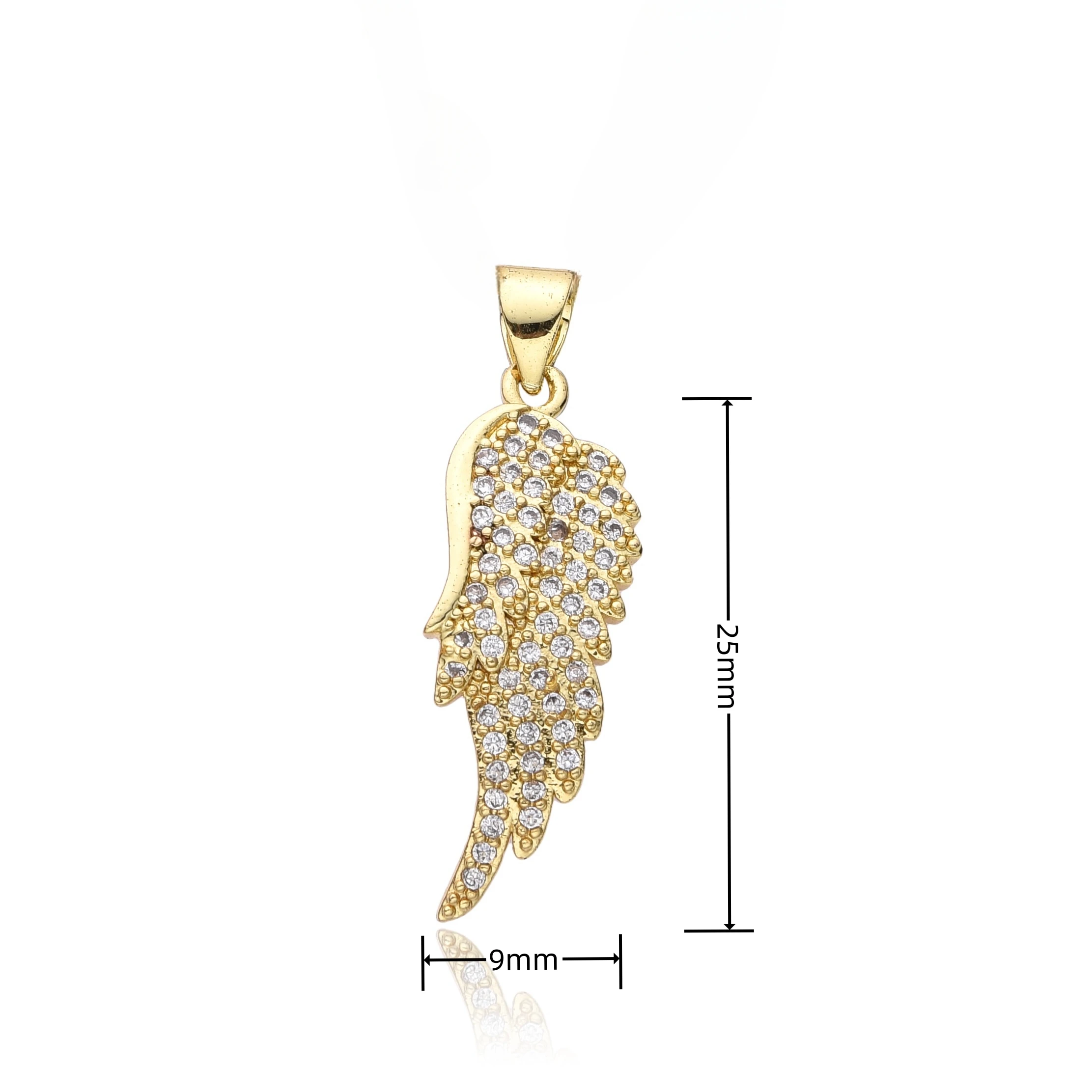 Gold Color Angel Wing Charms Cubic Zirconia Copper Necklace for Women Men Clavicle Chain Pendant Earrings DIY Jewelry Accessory