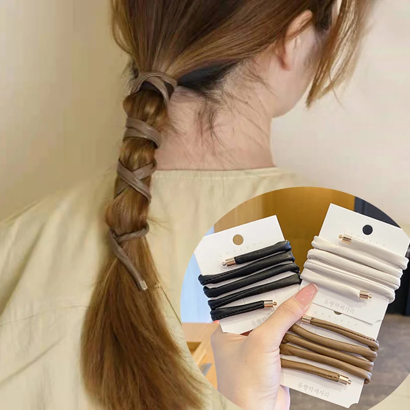 Lazos para el cabello de cuero PU con personalidad para mujer, cuerda para el cabello, bandas de soporte de cola de caballo trenzadas, accesorios