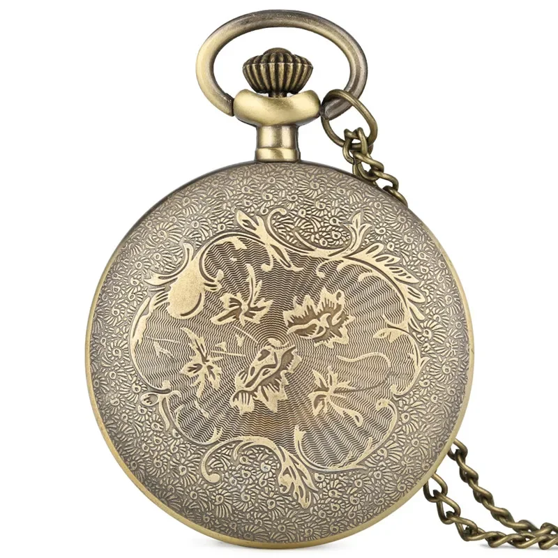 Vintage Open Face Men Women Quartz Analog Pocket Watch Arabic Number Display Necklace Chain Timepiece Gift