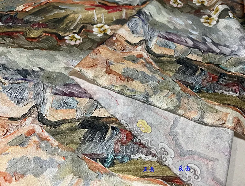 Designer Cloth 19 Momme Real Silk Spandex Silk Satin Clothing Fabric Gouache Xiangyun Flower Spray Painting Silk Fabric Dress