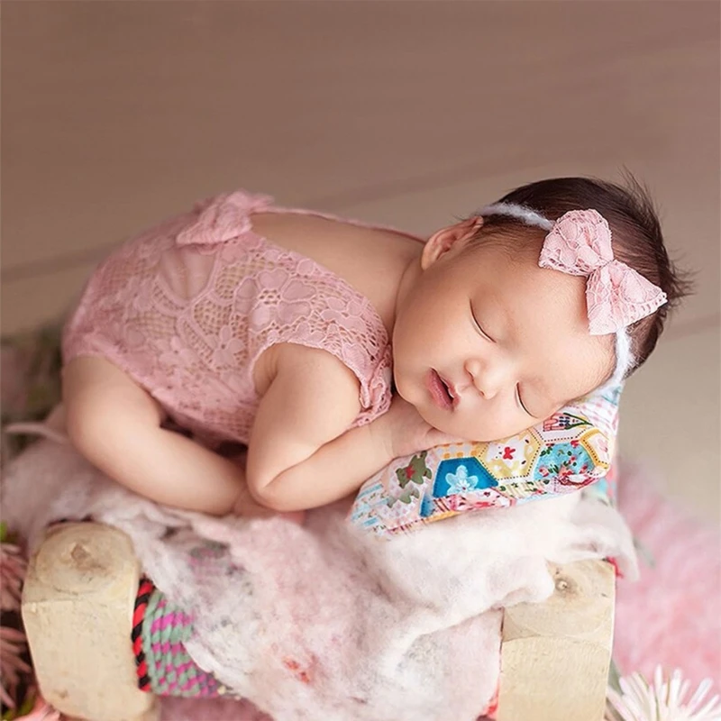 Infant Photo Props Clothes Photography Suit Lace Rompers Headband Shower Gift