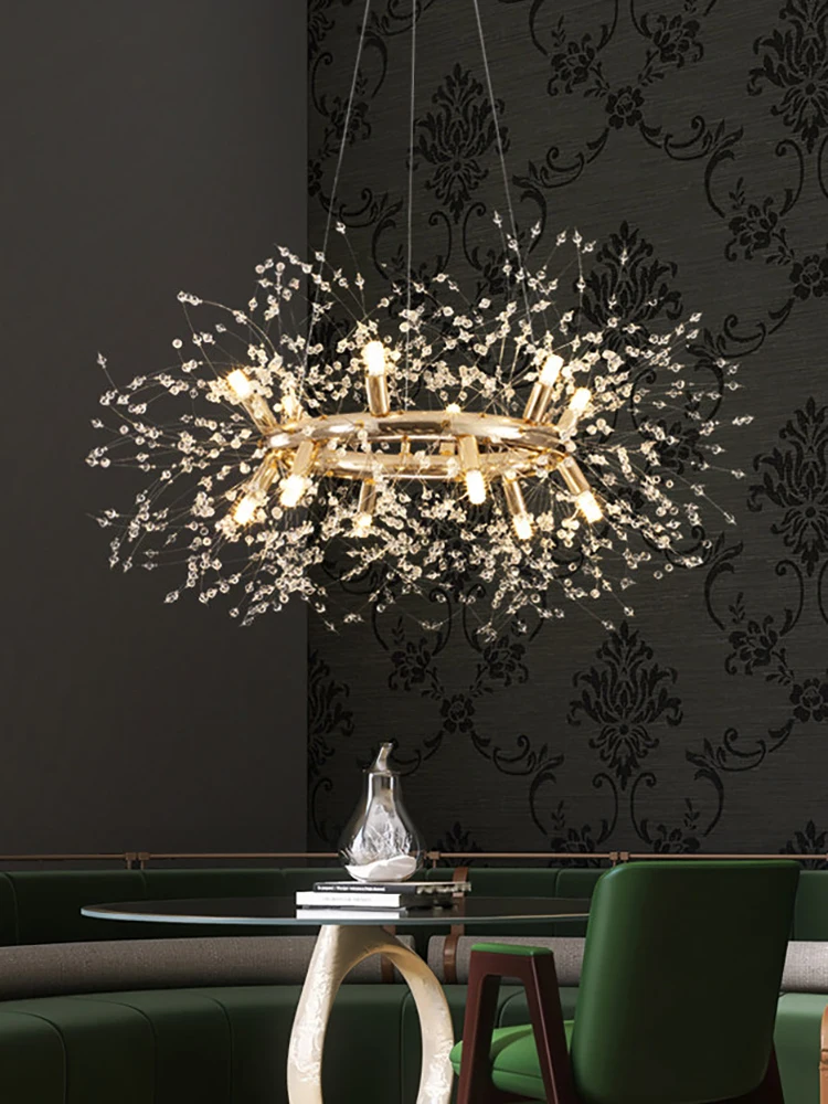 French Minimalist Chic Dandelion Living Room Dining Room Bedroom Crystal Chandelier Starry Sky Firefly Store Lighting Fixture