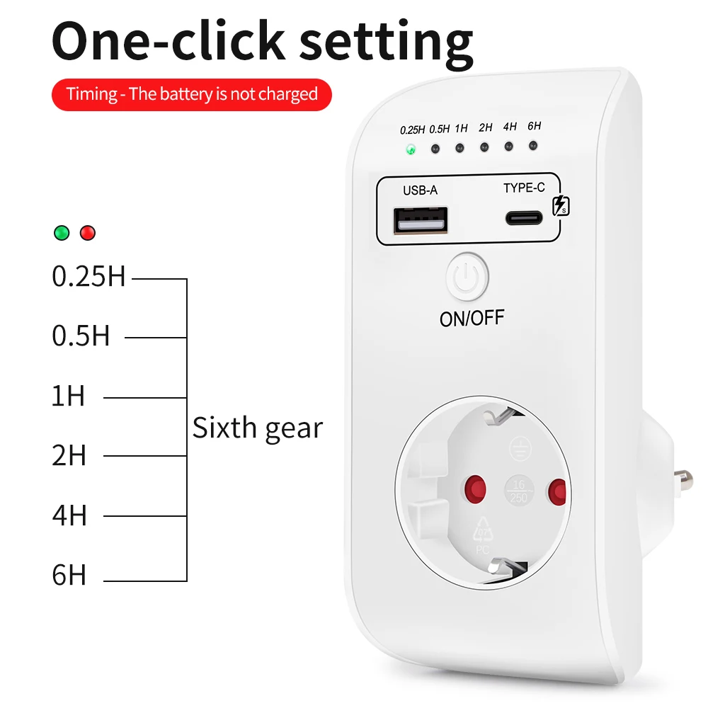 Nowy przełącznik Timer elektroniczny EU Plug inteligentne programowalne gniazdo minutnik 6 godzin 230V dla interfejsu USB TypeC