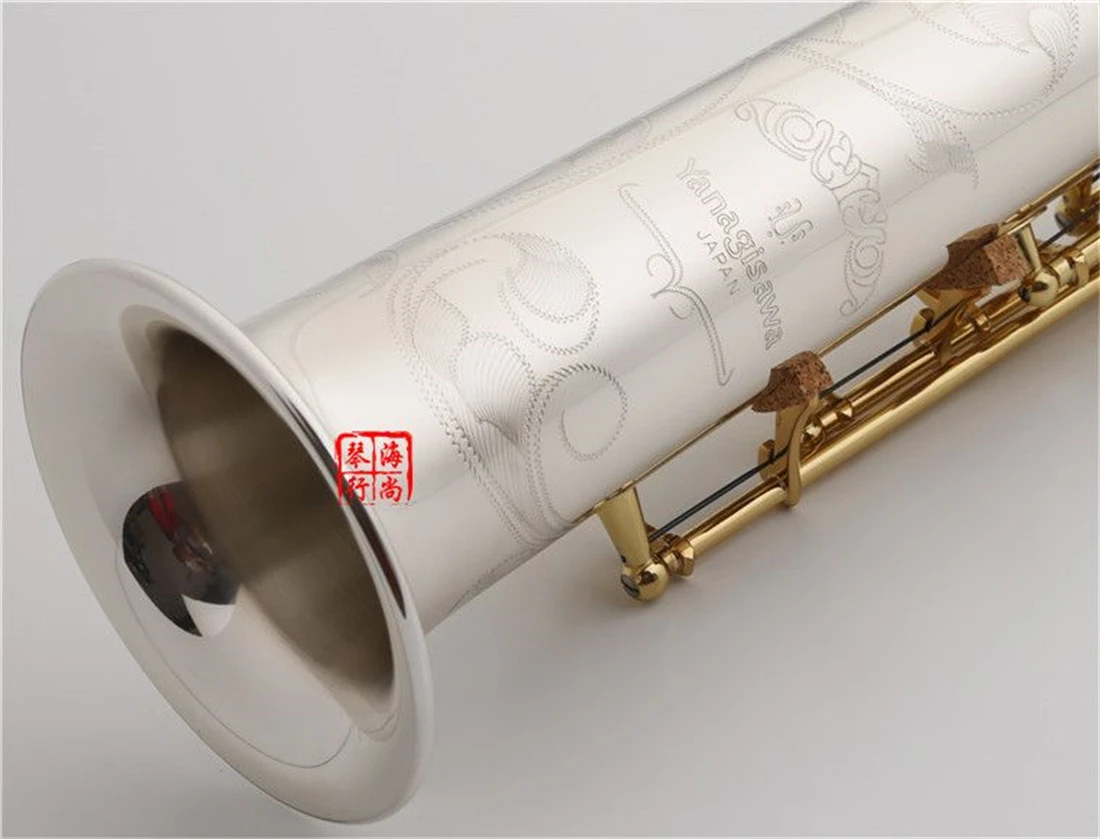 W037 Soprano B(B) Straight Tube Saxophone Brass Silver Plated Gold Key B Flat Sax With Mouthpiece Case