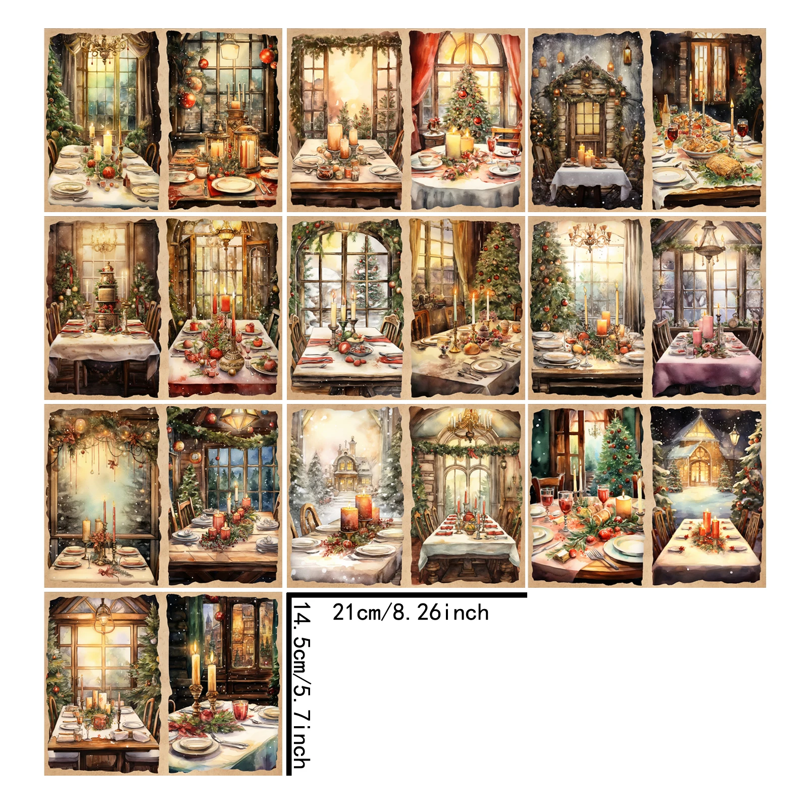 10 Sheets A5 Size Christmas Table Candlelight Dinner Background Vintage Grunge Journal Planning Scrapbooking