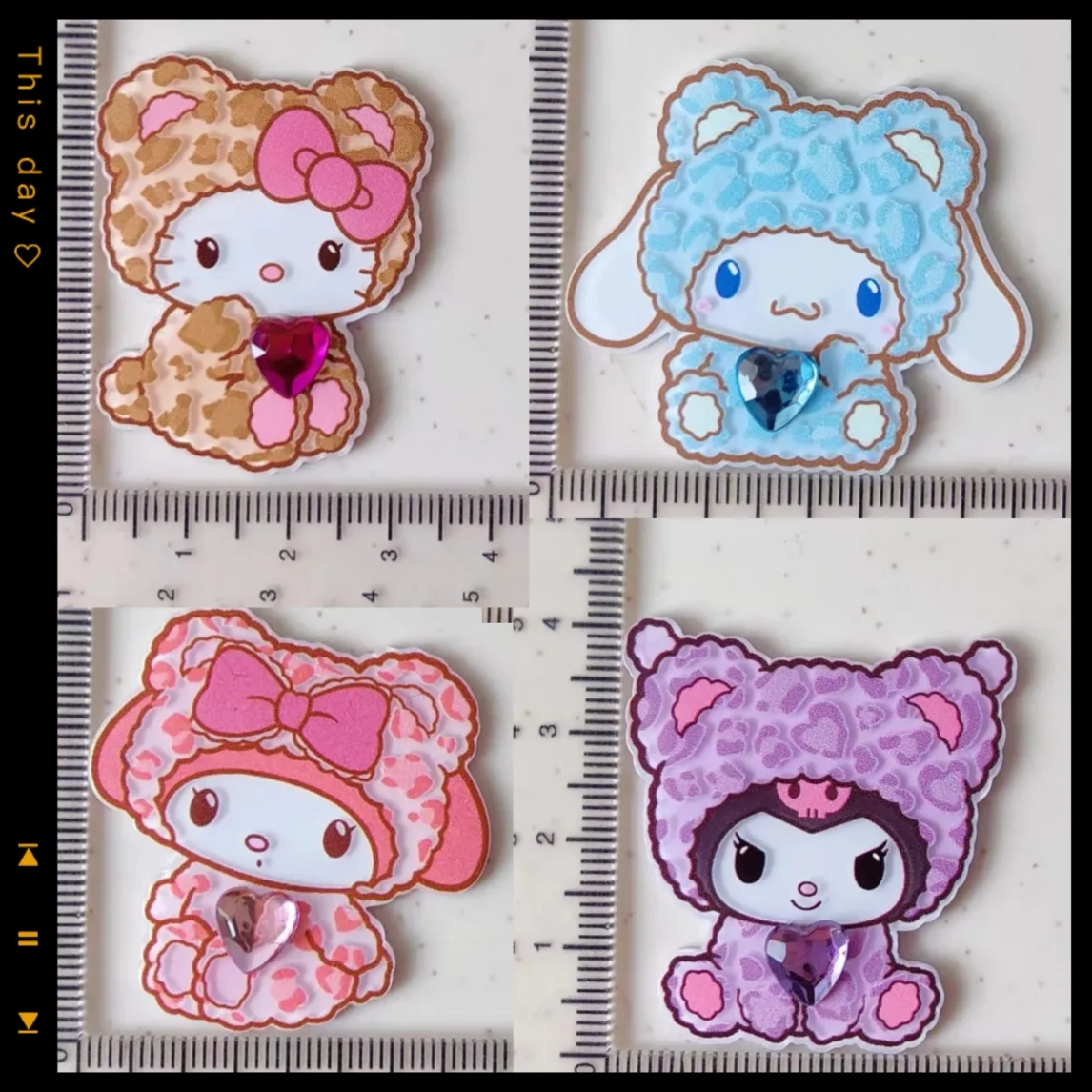 

Kawaii Sanrio animation peripherals Hello Kitty leopard print acrylic patch my melody cute DIY mobile phone case material doll