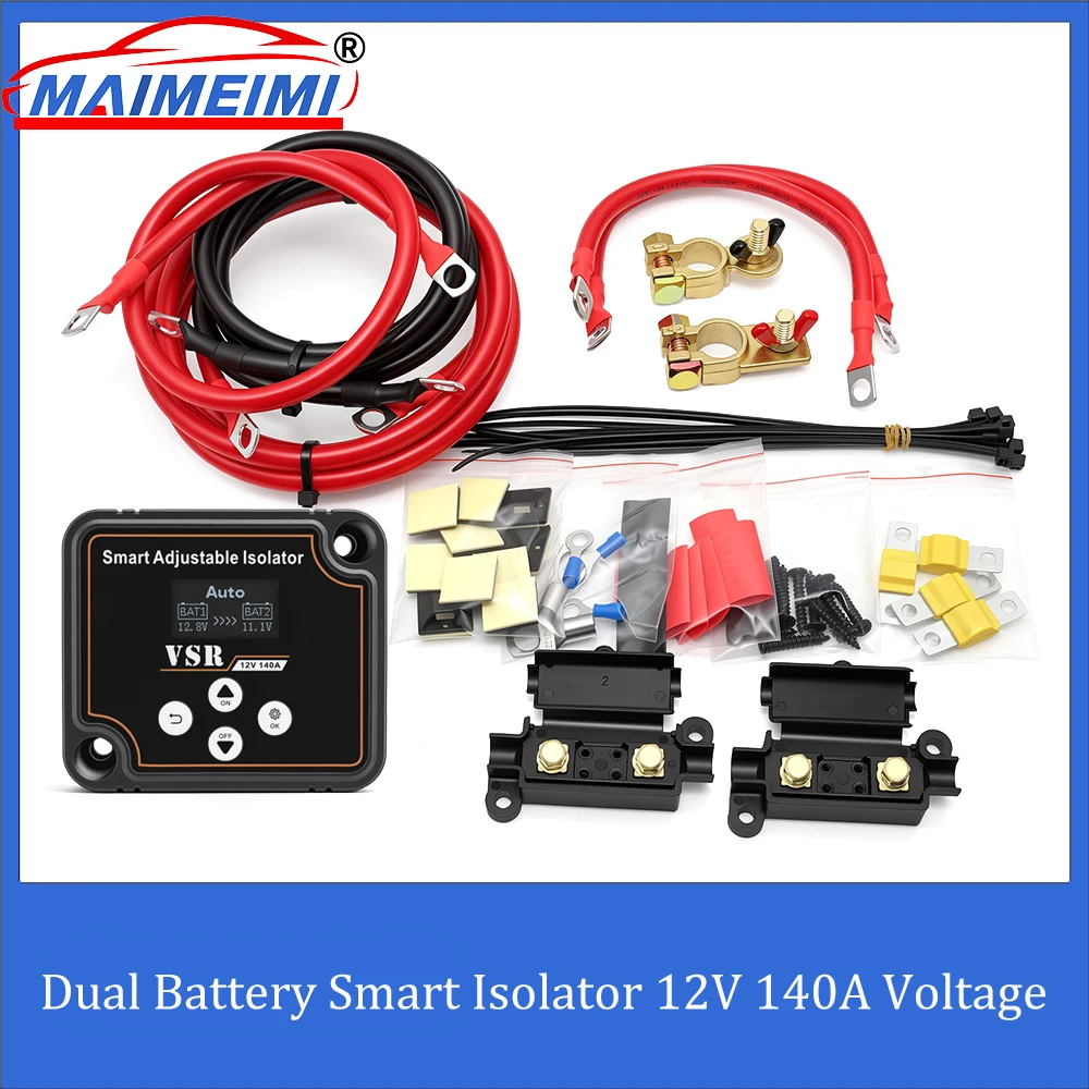 12V 140A Dual Battery Smart Isolator LCD Display VSR Car Relay Digital Voltage Sensitive Setting Split Charge Relay for Camper