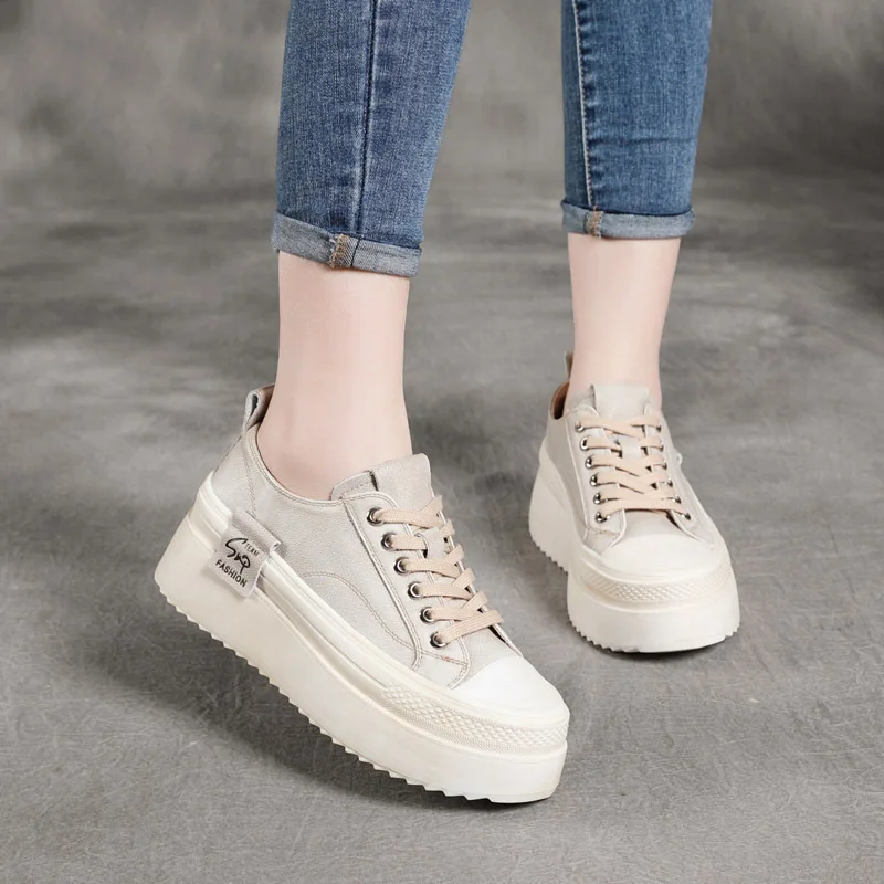 Hot-Selling New Arrival Spring and Autumn First Layer Cowhide Platform Wedge  Casual Letter